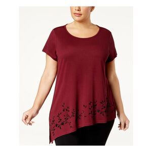 LOVE SCARLETT Womens Cut Out Short Sleeve Jewel Neck Top